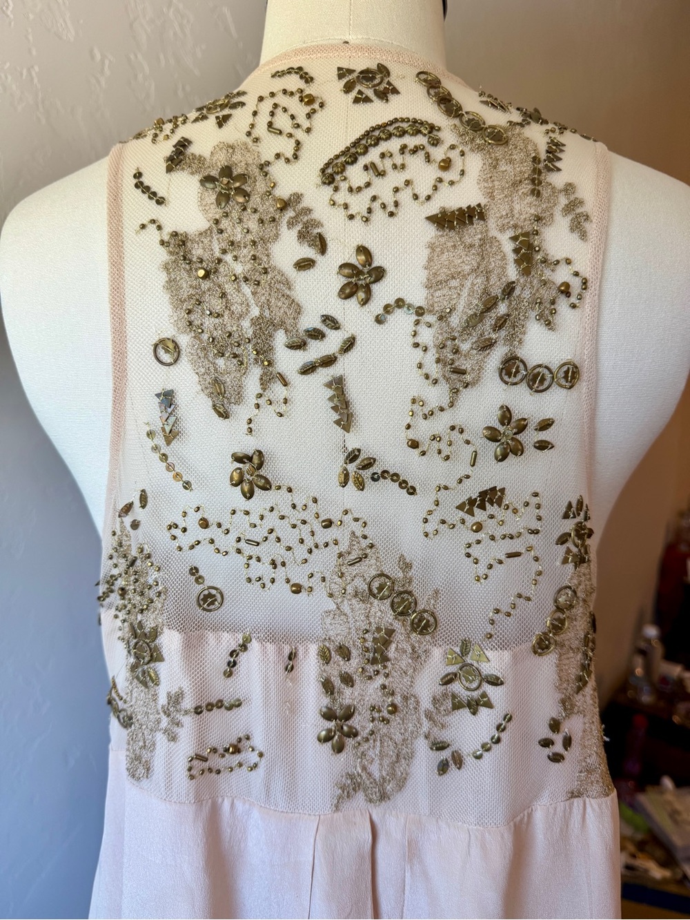 Anthropologie Lil Flickering Silk Beaded Babydoll Style Dress - Large - Picture 3 of 12